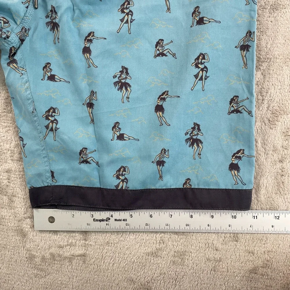 Iron & Resin Board Shorts Men 34x9 Sea‎ Blue Hula Girls Hawaiian Beach NWOT $75
